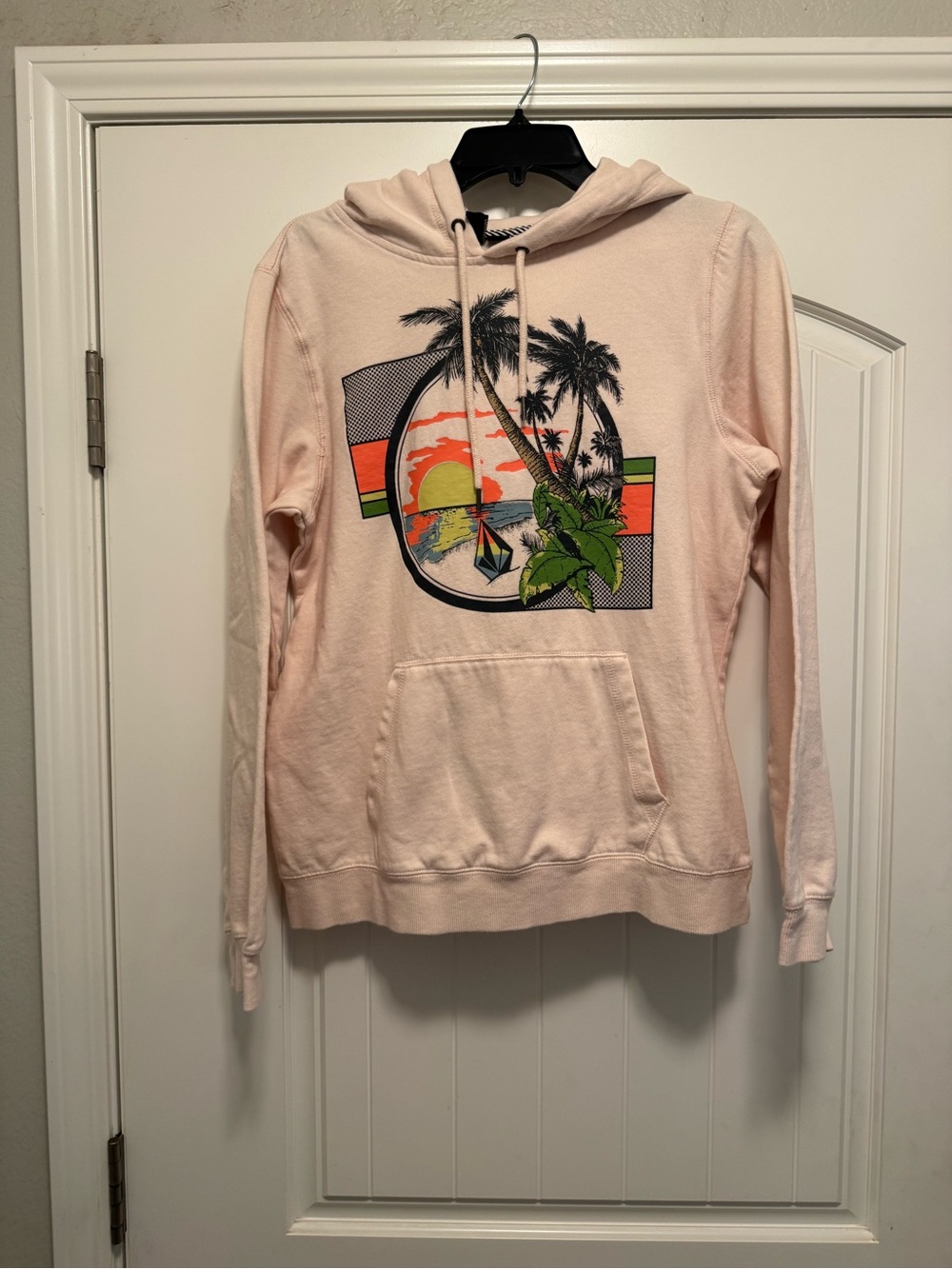 Volcom Women’s Truly Deal Beach Pullover Hoodie - Pink / Cream - Size M